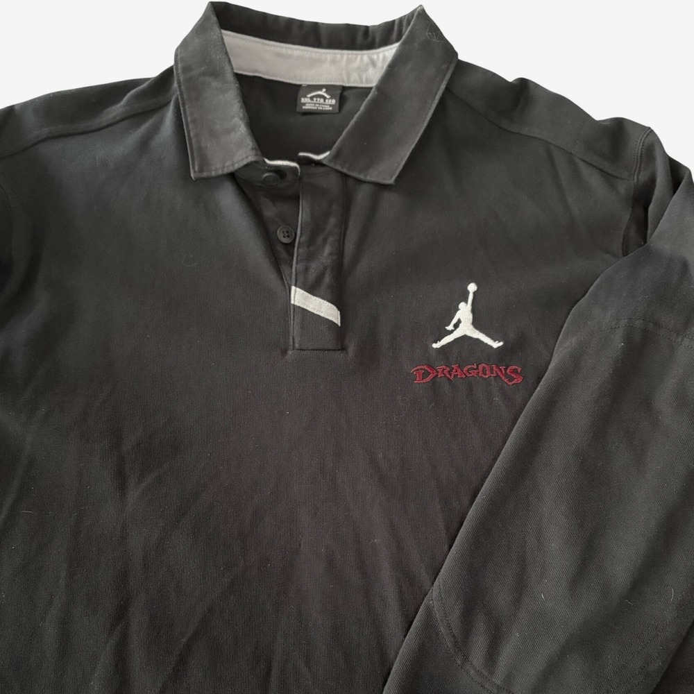 Jordan Brand Dragons Rugby‎ Shirt Mens XXL Black Long Sleeve Heavy Polo Jumpman